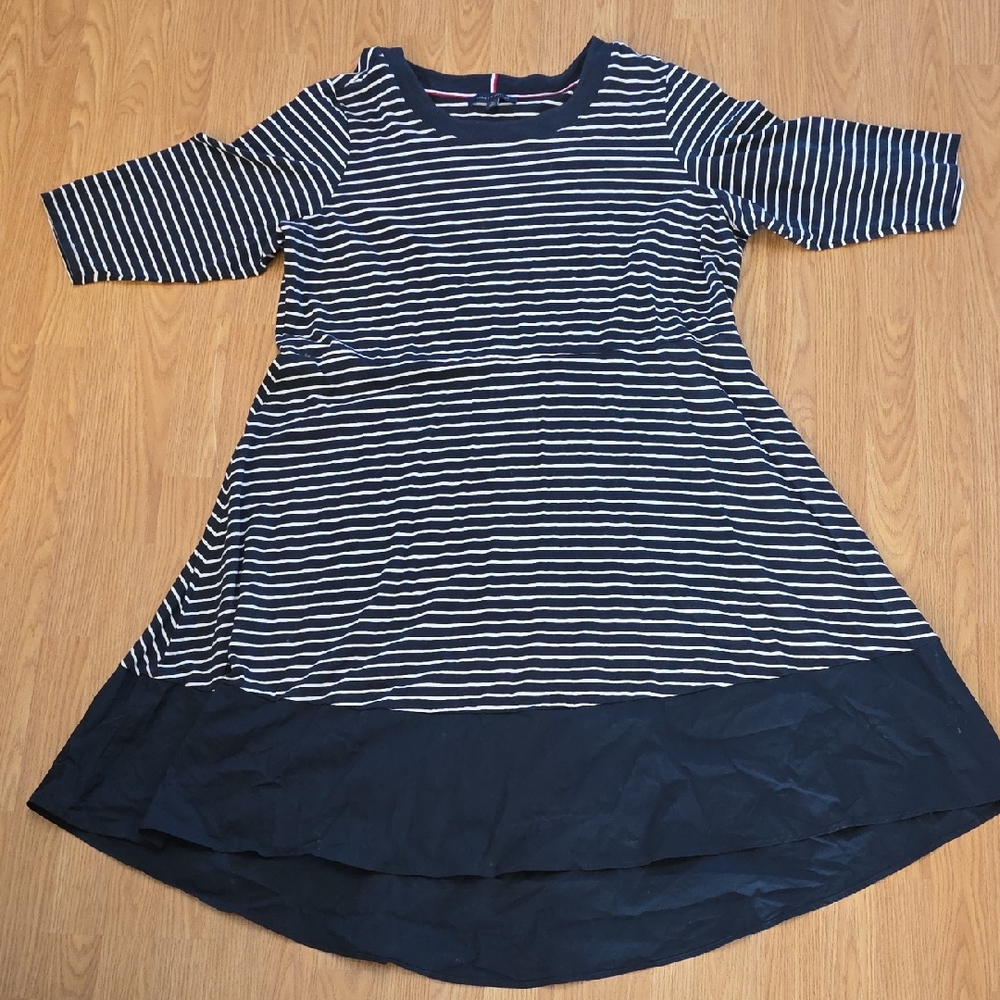Tommy Hilfiger Navy and White Striped High Low Dress Size 3X